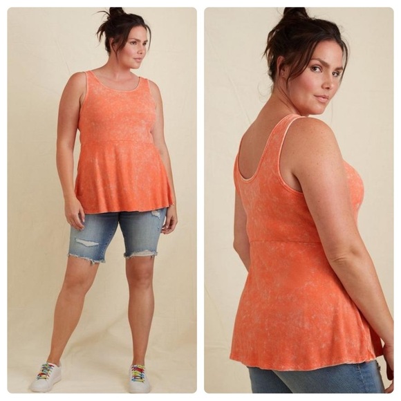 Torrid Super Soft Ribbed Babydoll Peplum Tank Top Coral Women’s Plus Size 2 2X - Picture 1 of 14